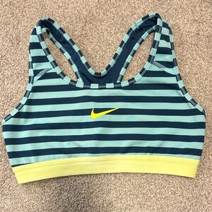 Nike Women's Striped Sports Bra  - Teal and Lime